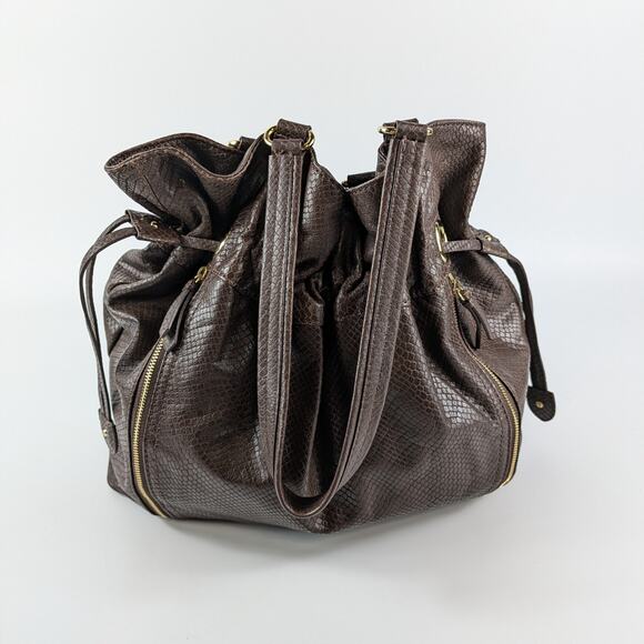 Cole Haan Brown Leather Purse Womens Drawstring Hobo Satchel Handbag Damaged - Picture 2 of 16